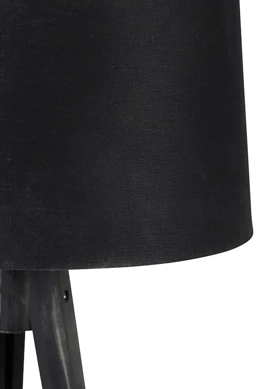 Lampa stojąca na statywie czarna z abażurem z lnu czarnego 45 cm - Tripod Classic klasyczny/Antyczny Oswietlenie wewnetrzne