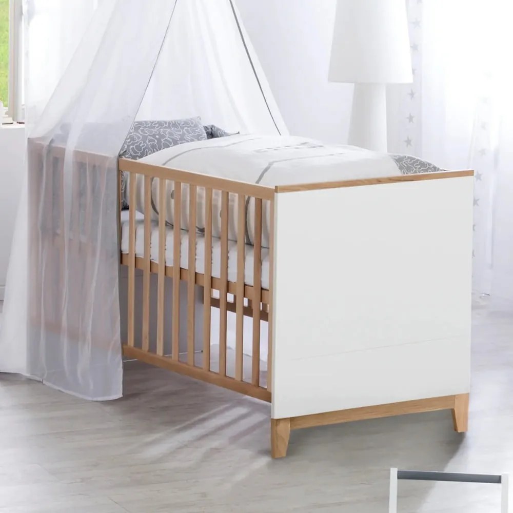 Biało-naturalne łóżeczko z litego drewna bukowego 70x140 cm Finn – Roba