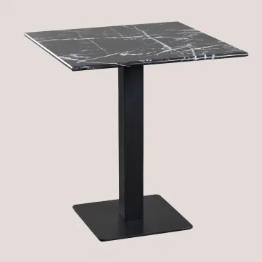 Kwadratowy Stolik Barowy Z Marmuru Livanto Marmur Nero Marquina & ↔︎ 70 Cm & Czarny - Sklum