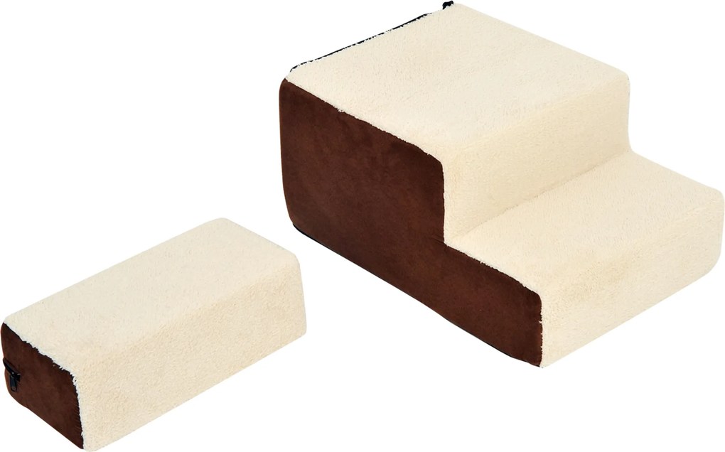 PawHut schody dla psa, schody dla kota, pomoc w wejściu, 3 stopnie, pluszowe, beżowe