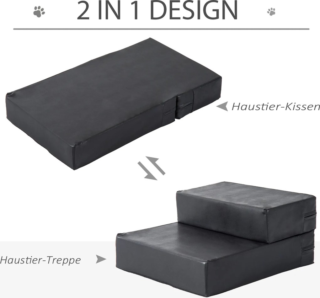 PawHut Schody dla zwierząt Składane schodki dla psa kota Mata antypoślizgowa czarna 45x39x20cm | Aosom PL