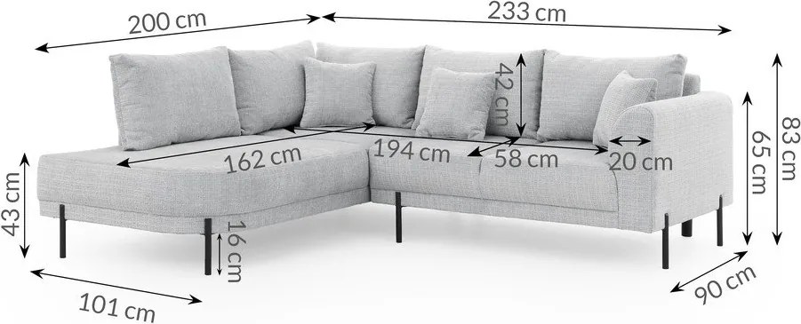 Jasnoszary narożnik z tkaniny szenilowej (lewostronny/w kształcie litery L) Mauris – Ropez