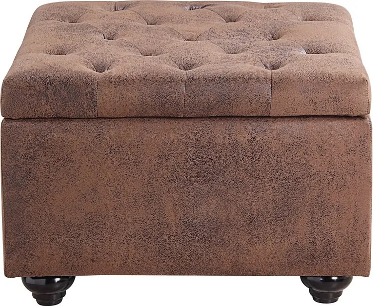 Pufa ze schowkiem LOMAI z postarzanej mikrofibry – kolor brązowy
