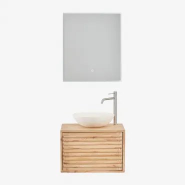 Zestaw Wiszących Mebli Łazienkowych Z Drewna Deleyna Naturalna & Cement Okrągły Biały Ø40 Cm Zavion & - Sklum