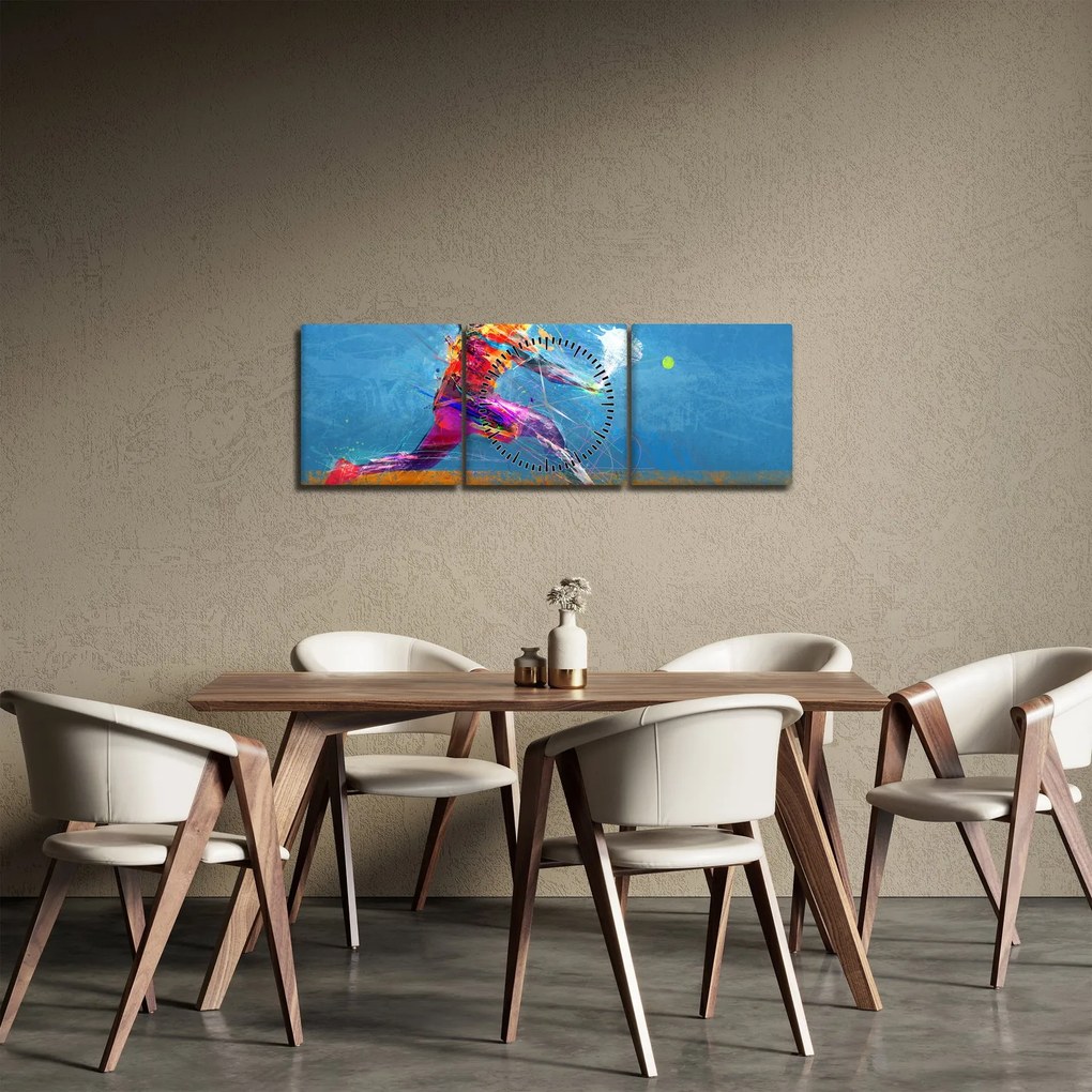 Obraz - Malowany tenisista (z zegarem) (90x30 cm)