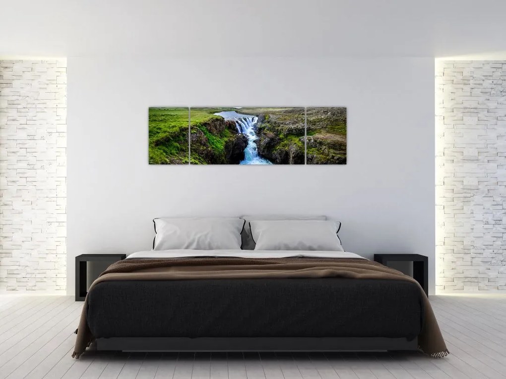Obraz wodospadu między skałami (170x50 cm)