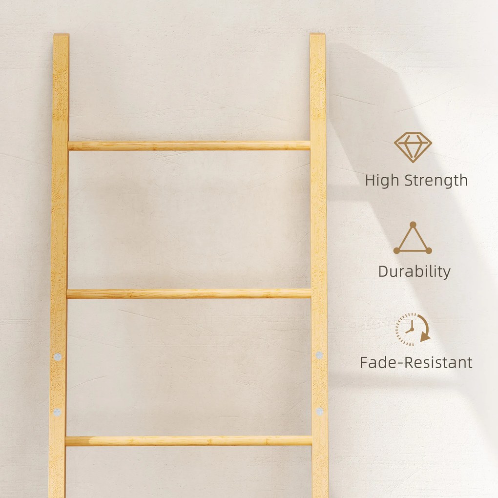 HOMCOM Regał łazienkowy, 2-w-1 z 3 drążkami, wyjmowany kosz na pranie 48L, bambusowy, 43 x 35 x 133 cm, kremowy | Aosom PL