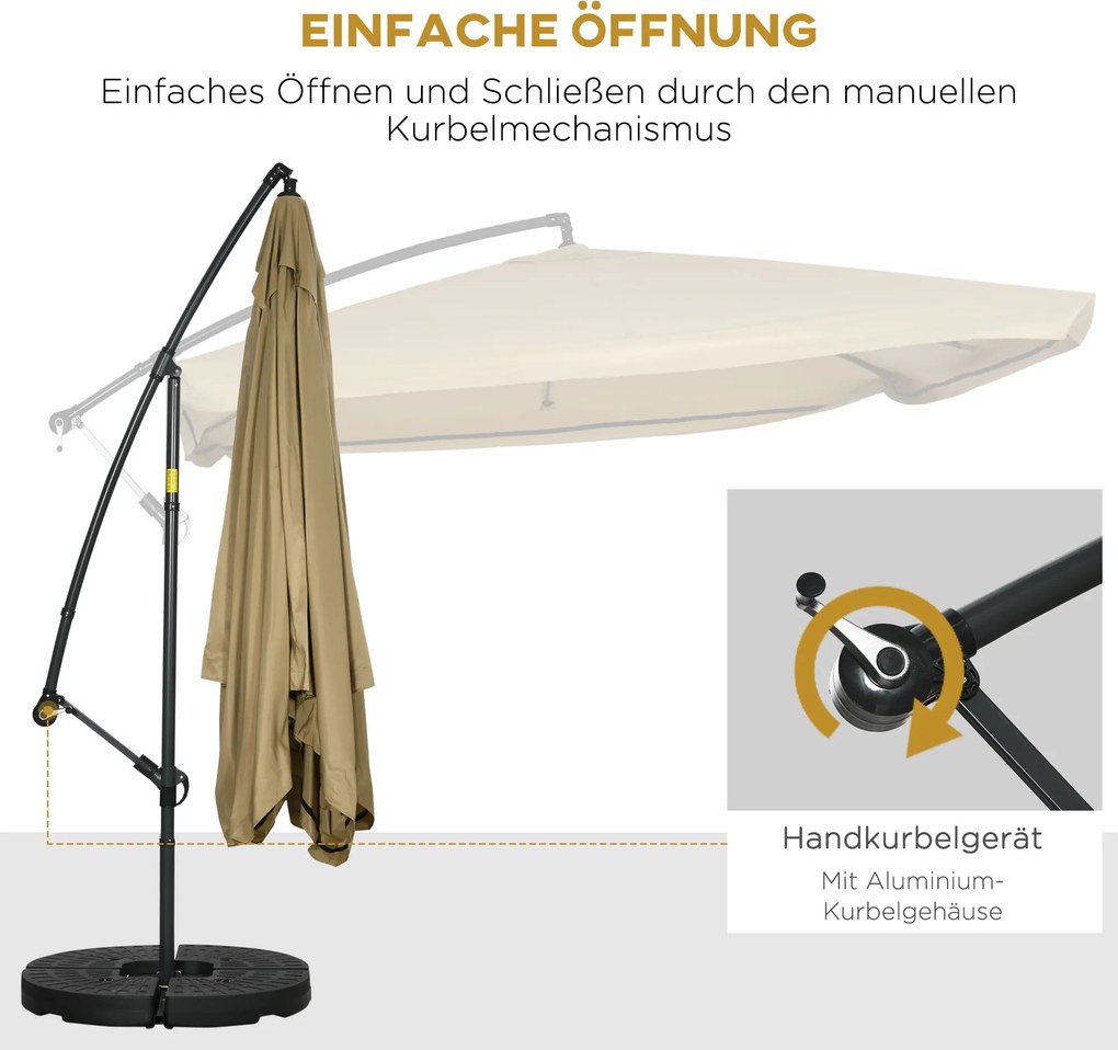 Outsunny Parasol Ogrodowy z Moskitierą - Korbka, Otwór Wentylacyjny, 296x296x272cm, Biało-Czarny - Ochrona przed Owadami