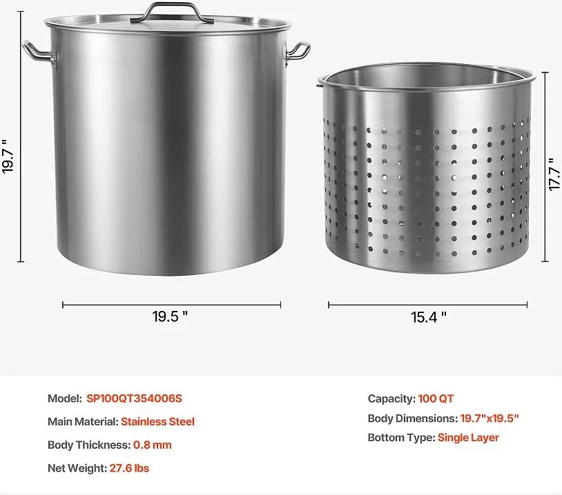 Garnek ze Stali Nierdzewnej SucceBuy, 94,6 l, z Pokrywką z Koszem do Gotowania