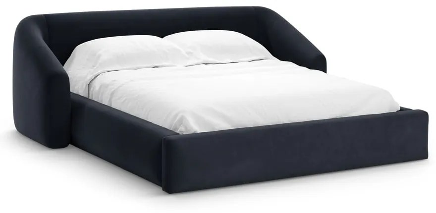 Ciemnoniebieskie tapicerowane łóżko dwuosobowe ze schowkiem ze stelażem 180x200 cm Campi – Cosmopolitan Design