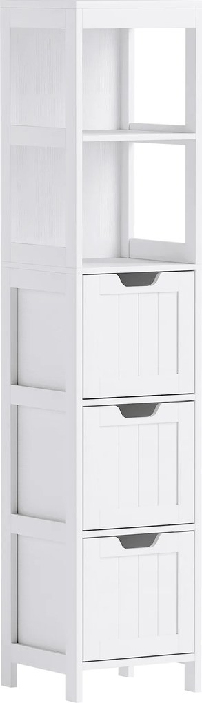 HOMCOM Szafka Łazienkowa, 2 Półki, 3 Szuflady, Materiał Odporny na Wodę, Biała