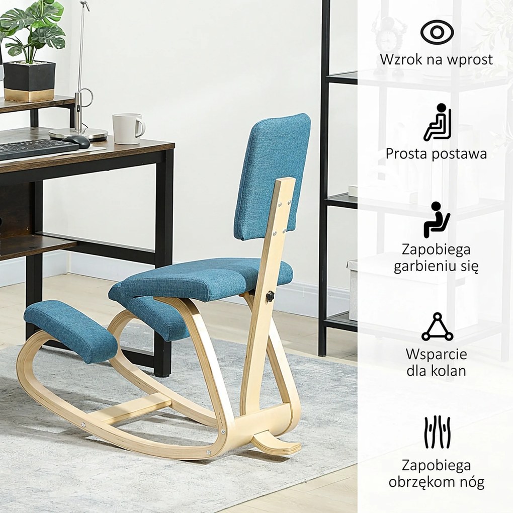HOMCOM Ergonomiczne krzesło klęcznik, zdrowotne krzesło dla domu, biura, medytacji, ciemnoniebieskie | Aosom PL