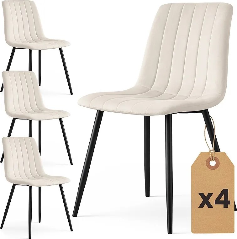 4x Welurowe krzesło tapicerowane pikowane Beżowe LIVO Czarne nogi