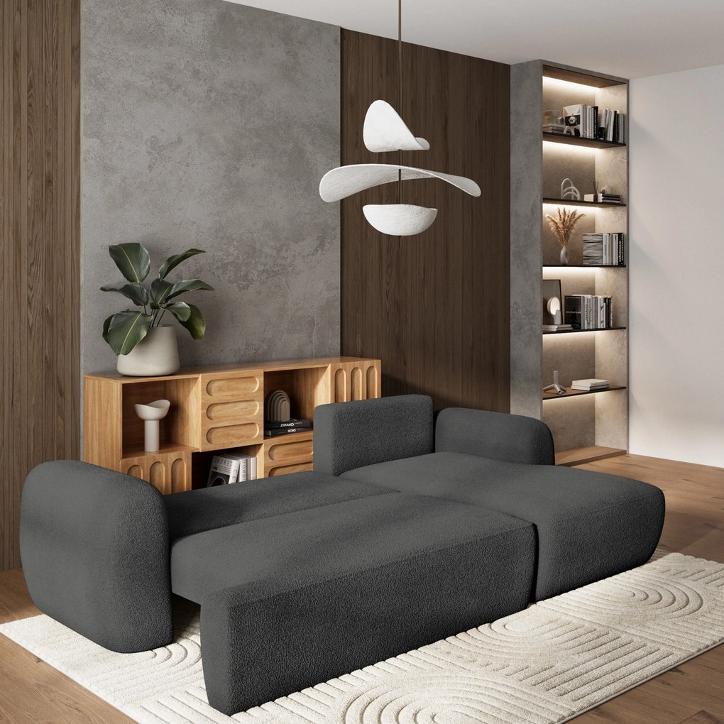 Masseno Narożnik MODENZA z funkcją spania i pojemnikiem na pościel Narozniki L, Rozkładana sofa - Szary, NOW OR NEVER 92