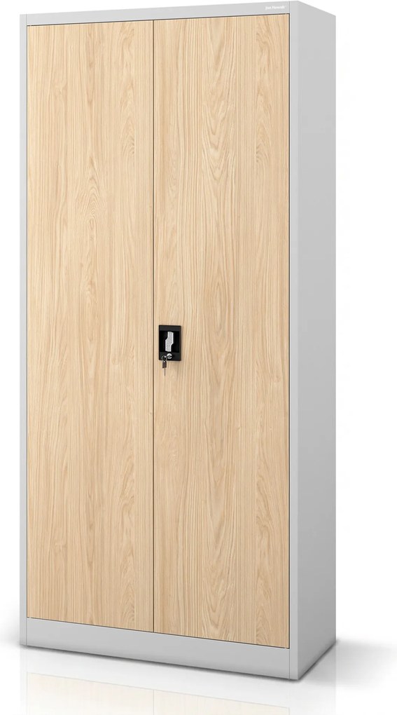 Szafa na dokumenty biurowa metalowa szara / dąb sonoma: Eco Design JAN H 900 x 1950 x 400 mm