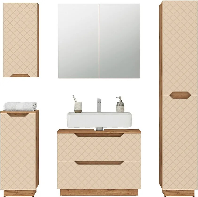 Zestaw mebli łazienkowych dąb/kaszmir ze strukturą płytek 79.6x32x62.1 lotta