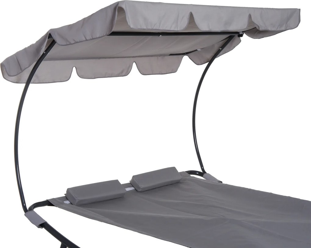 Outsunny Podwójny Leżak Ogrodowy z Dachem Stalowy Składany Szary 200x170x134cm | Aosom PL