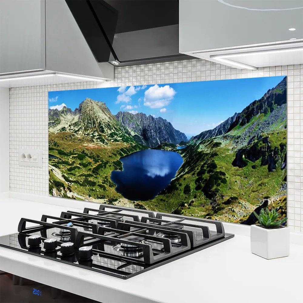 Panel Szklany do Kuchni Panorama Wysokich Gór nad Wodą