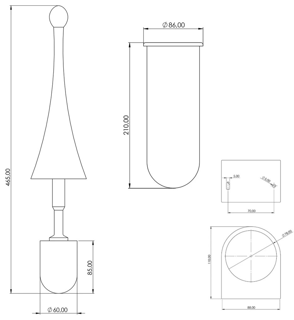 MARPLAST A65801NE Colored szczotka do WC naścienna, ABS, czarny mat