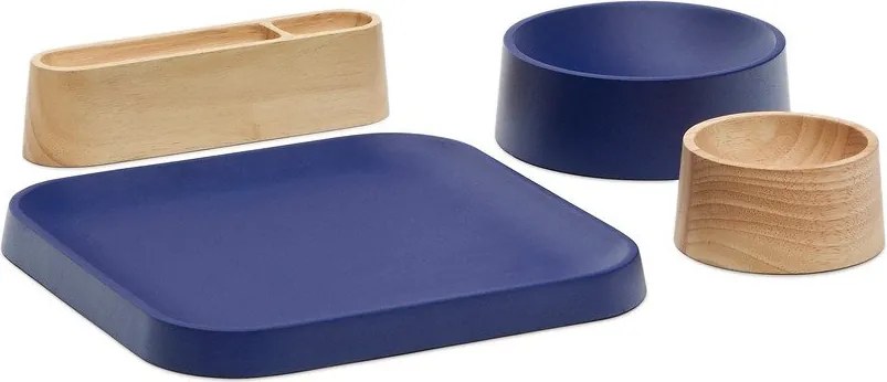 Ciemnoniebiesko-naturalne drewniane miski do serwowania zestaw 4 szt. Bletz – Kave Home