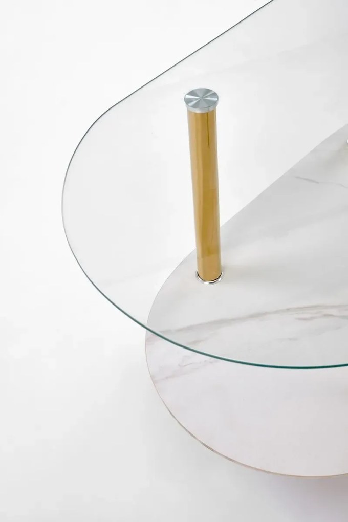 Ława szklana DUCAT 100x50cm biały marmur/transparentna/złota HALMAR