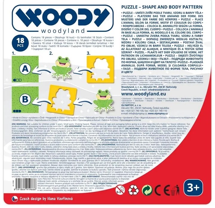 Woody Puzzle ze zwierzętami, kształty-kolory