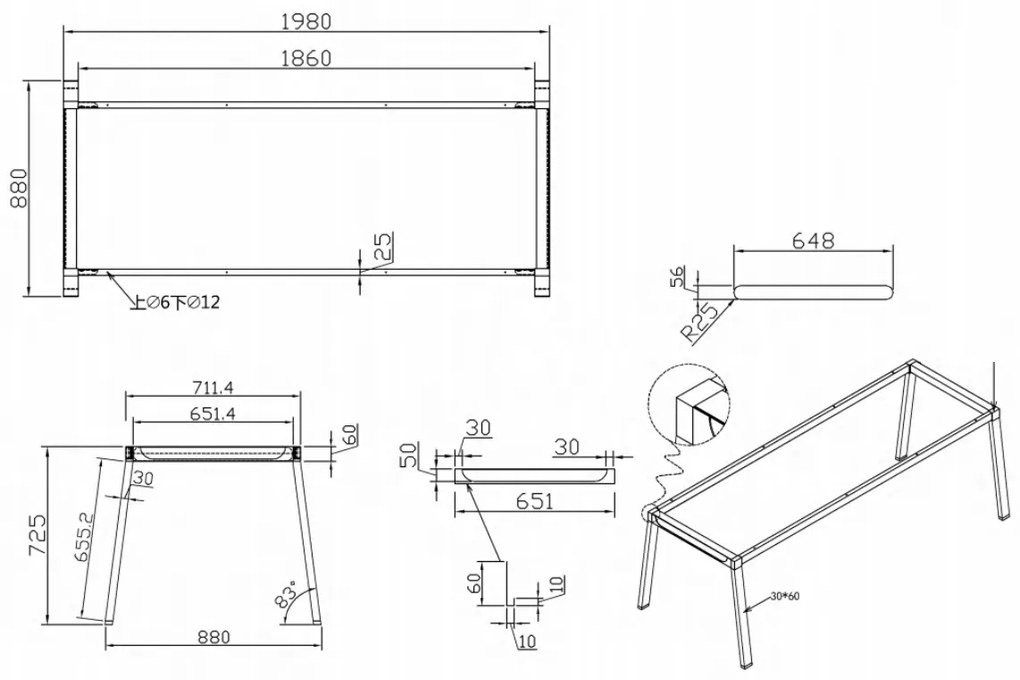 Stół PRIMO BASIC z czarnym stelażem, 2000 x 900 x 750 mm, czereśnia