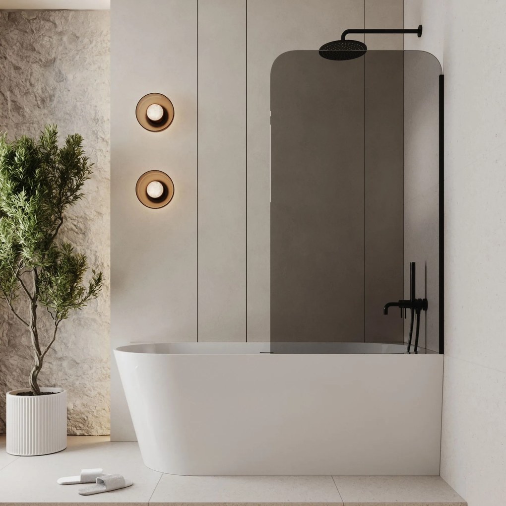 Parawan nawannowy prostokątny MOLIS Square Grafit szkło grafitowe | Różne rozmiary : Kolor profili kabiny - czarny, Rozmiar - 80x150 cm