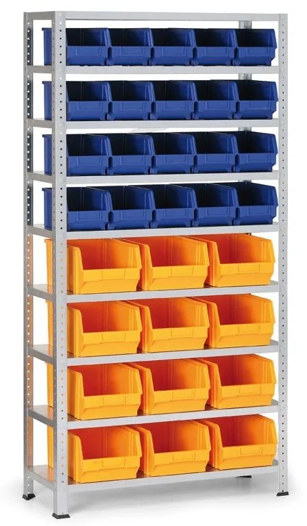 Regał z plastikowymi pojemnikami BASIC, 1730 x 850 x 300 mm, 20x pojemnik typu B + 12x pojemnik typu C