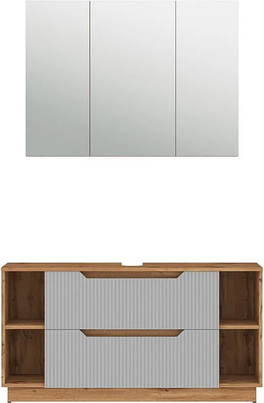 Zestaw mebli łazienkowych dąb/szary w paski 119.2x35x62.5 lotta