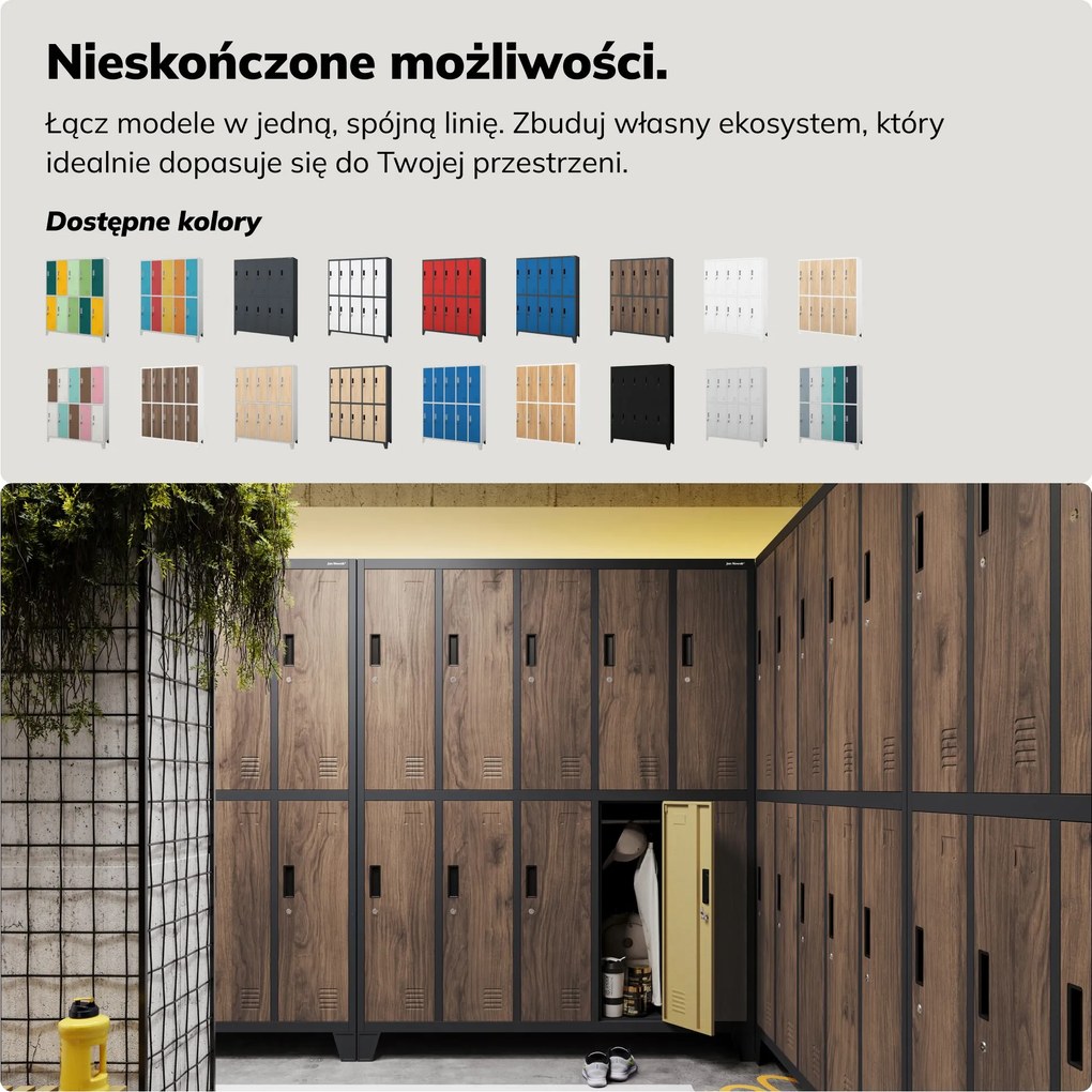 Szafa socjalna ubraniowa 10-drzwiowa antracytowa/orzech, 1360x1720x450 mm: BARTEK Eco Design