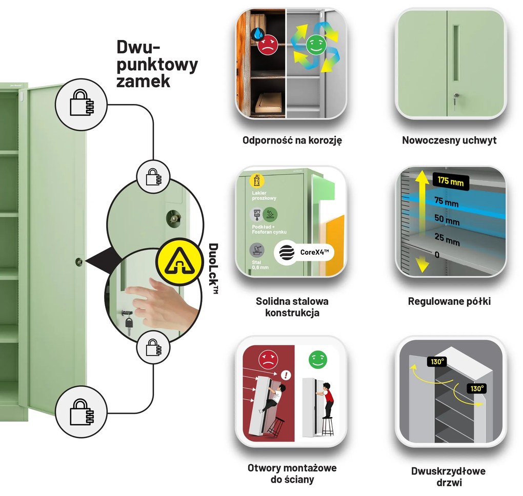 Szafa na dokumenty biurowa metalowa pastelowy zielony : Fresh Style JAN H 900 x 1950 x 400 mm
