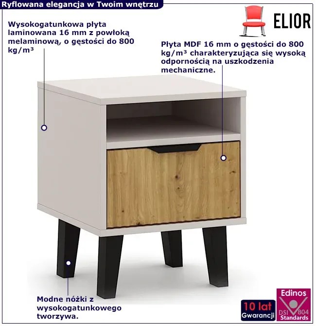 Szafka nocna ryflowana z szufladą i półką kaszmir + dąb artisan P2-A29