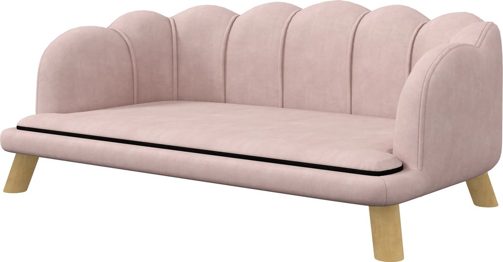 PawHut Sofa dla Zwierząt Domowych dla Średnich i Dużych Psów do 25 kg, Solidne Drewno, Wyściełana, Różowa