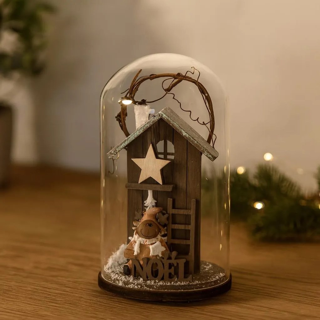 Kopuła szklana z ozdobą drewnianą, 12,5 cm