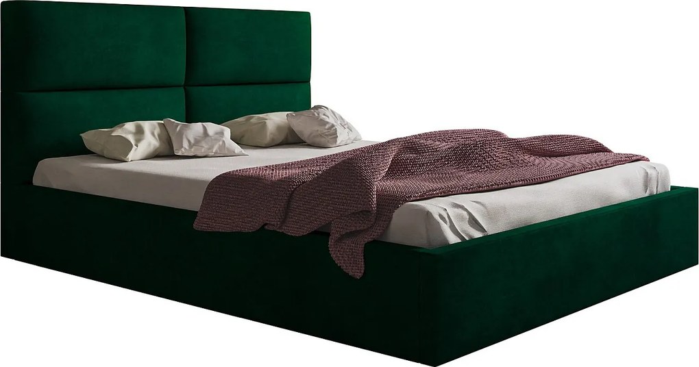 Łóżko dwuosobowe 140x200 Terra z pojemnikiem - stelaż metalowy, welur zielony (Monolith 37)