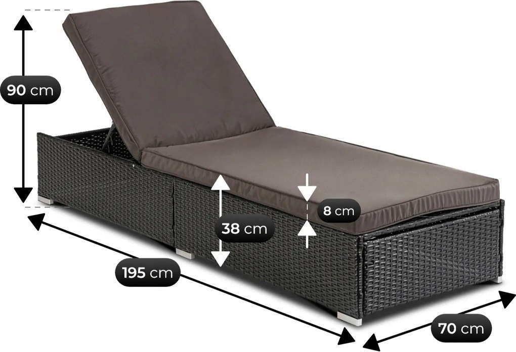 Fotel Ogrodowy Leżak LARGO Technorattan Czarny/Brązowy