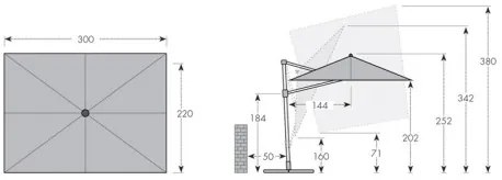 ALU WOOD 220 x 300 cm - wahadłowy parasol ogrodowy z drążkiem bocznym z ochroną ULTRA UV : Substancja Desen - 820