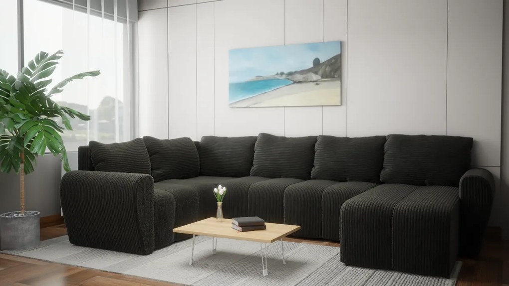 Narożnik z rozkładaną funkcją spania i poduchami oparciowymi - Bueno XL w sztruksowym materiale Lincol 03- lewy