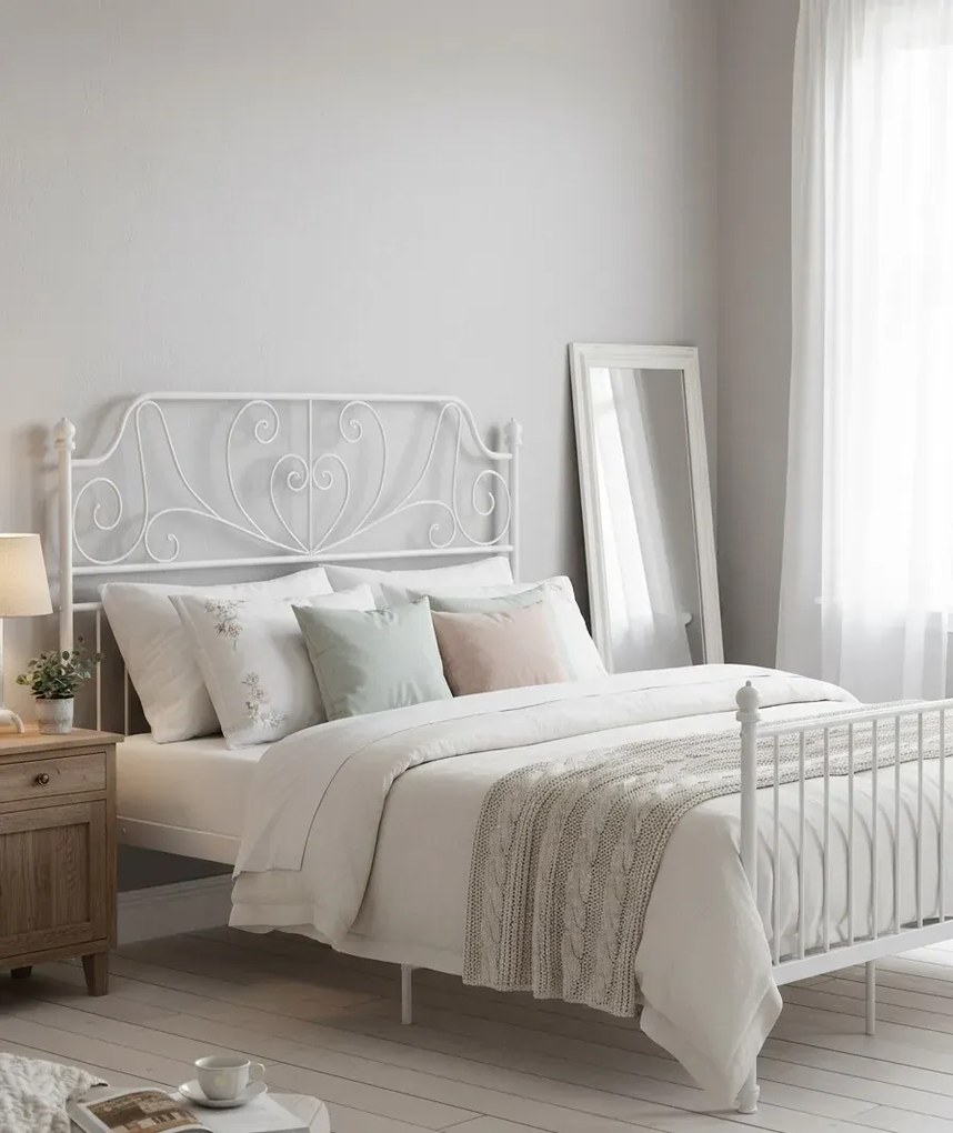 Dwoosobowe białe łóżko metalowe 140x200 cm T0-D56