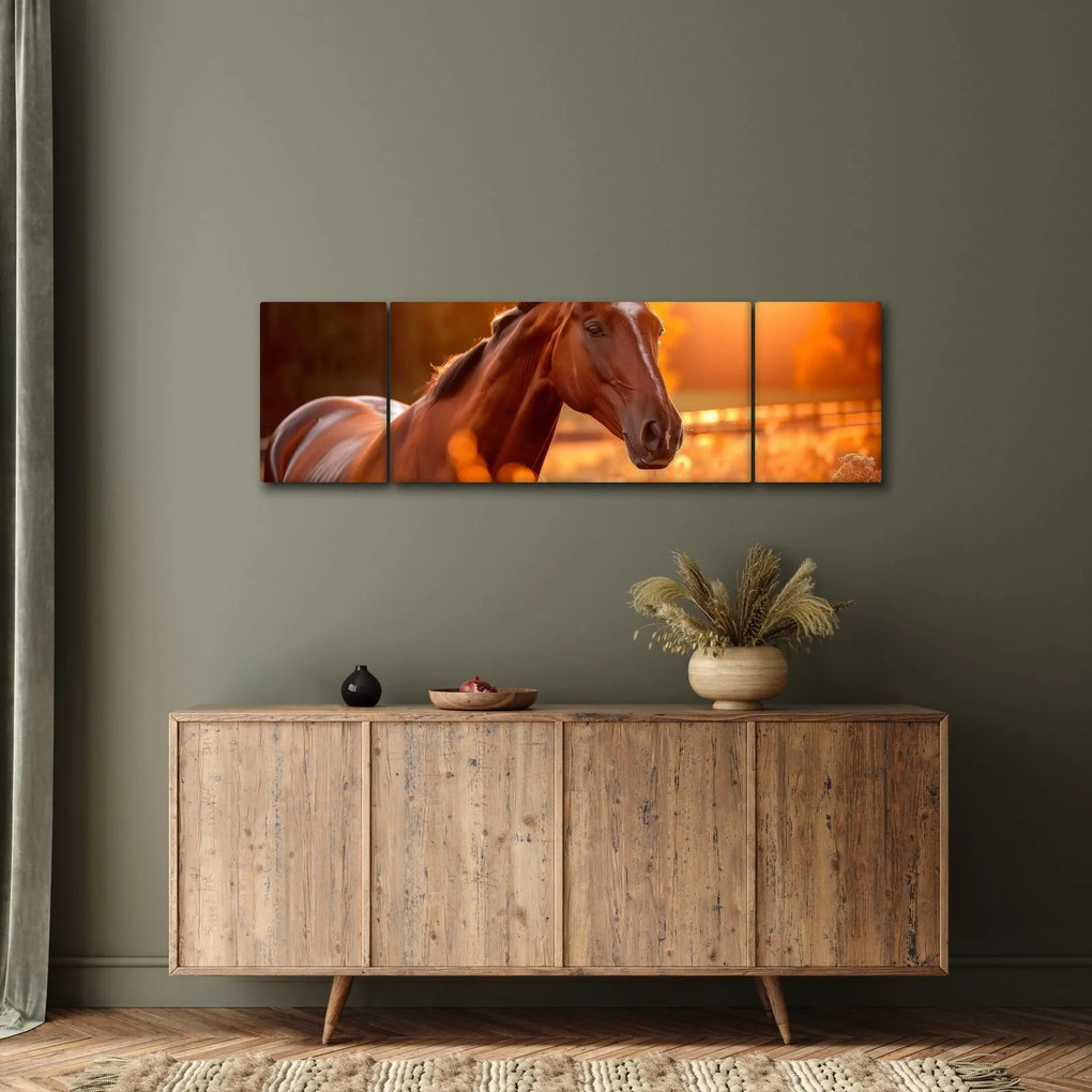Obraz - Koń o zachodzie słońca (170x50 cm)