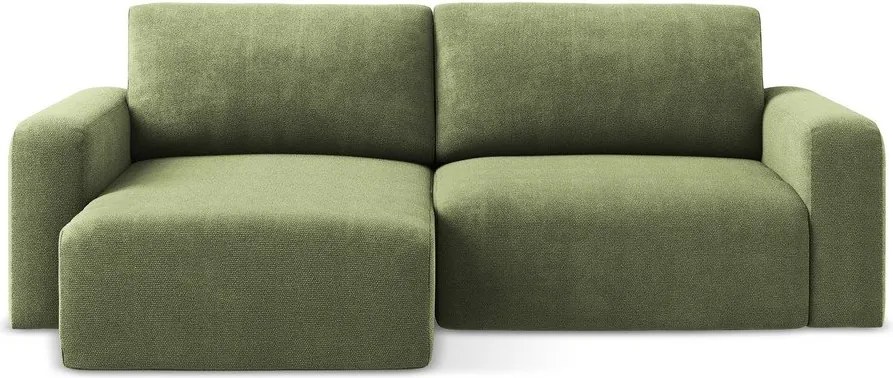 Zielony rozkładany/ze schowkiem narożnik z tkaniny szenilowej (lewostronny/z szezlongiem) Kona – Makamii