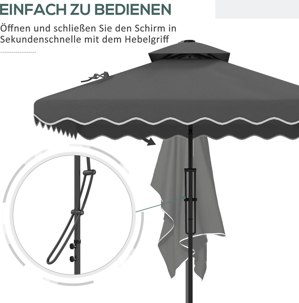 Outsunny Parasol ogrodowy, Parasol boczny, dekoracyjny rant, dach wentylacyjny, rama metalowa, 2,4x2,4x2,6m, Ciemnoszary