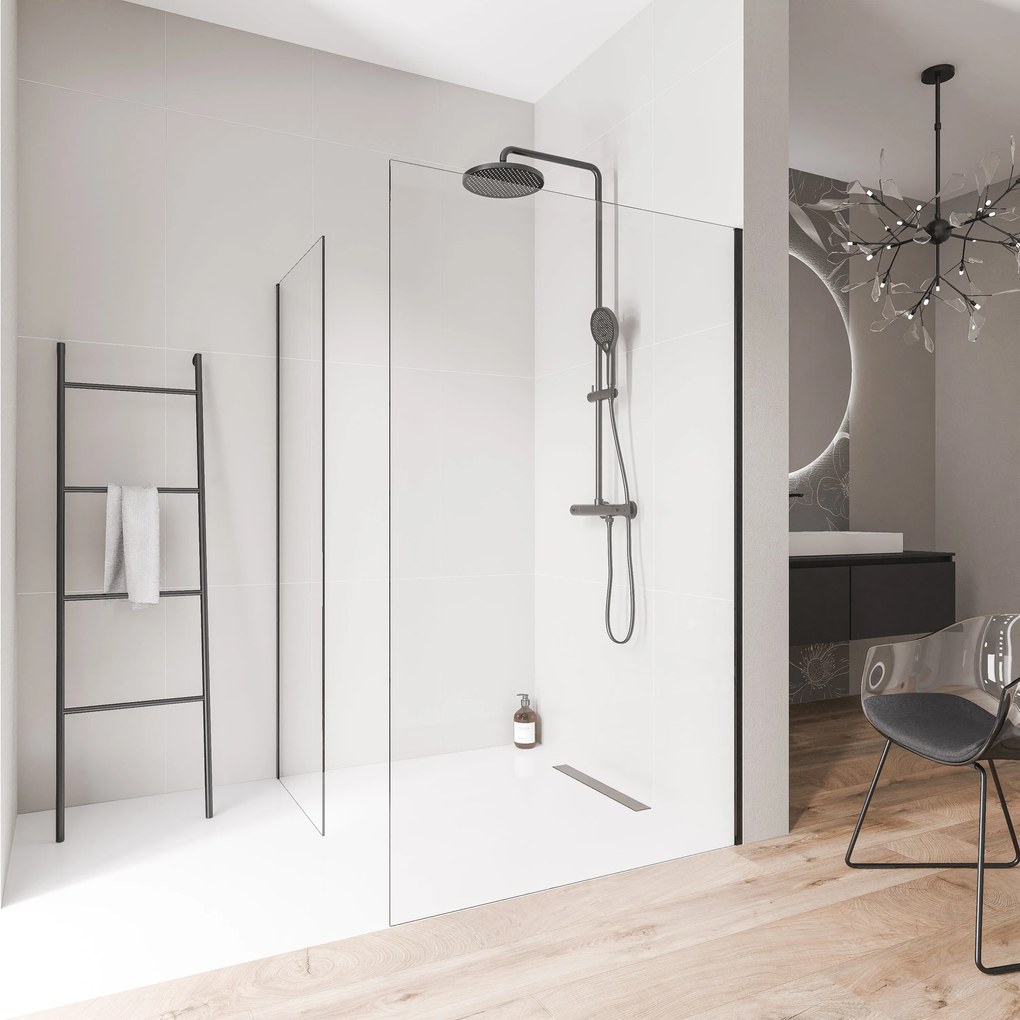 Ścianka prysznicowa Walk-In EX102 - 2 ścianki - przezroczyste bezpieczne szkło 10 mmPowłoka Nano - Profil czarny mat - Różne szerokości