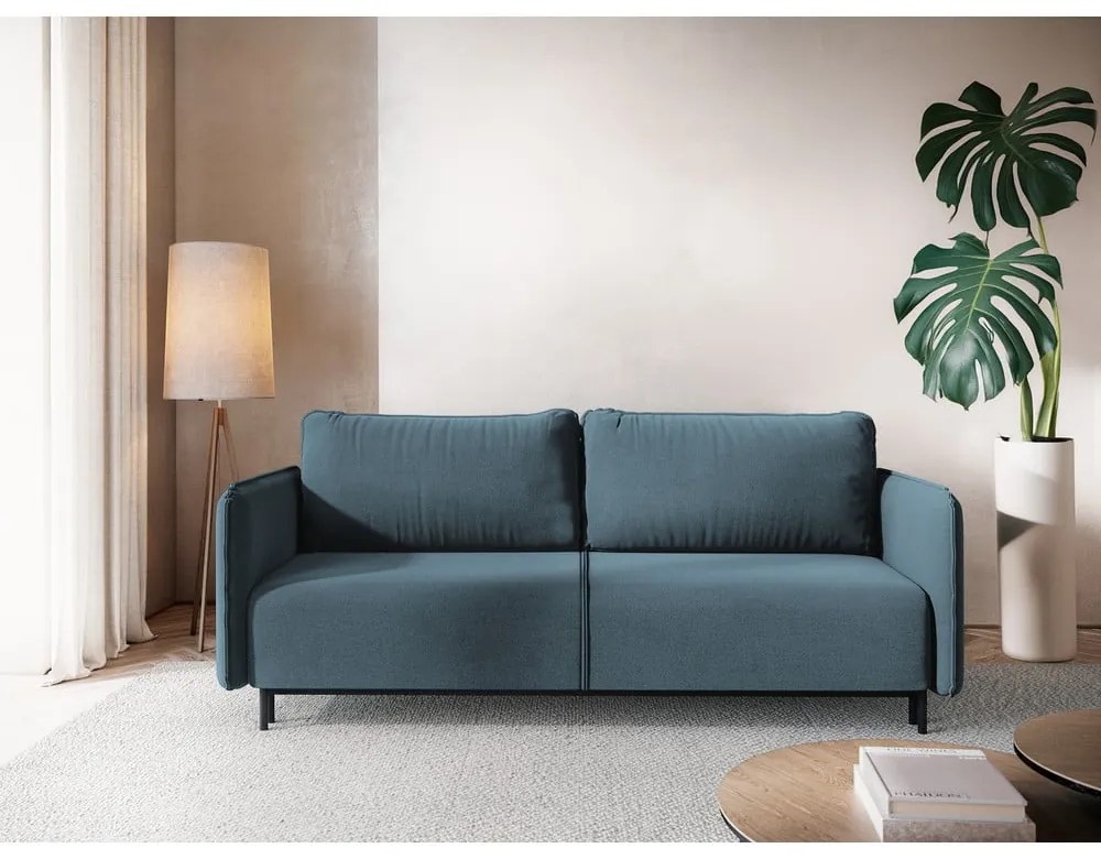 Niebieska rozkładana/ze schowkiem sofa 226 cm Luana – Makamii