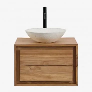 Zestaw Wiszących Mebli Łazienkowych Z Drewna Tekowego Jabari Drewno Tekowe & Cement Okrągły Biały Ø40 - Sklum