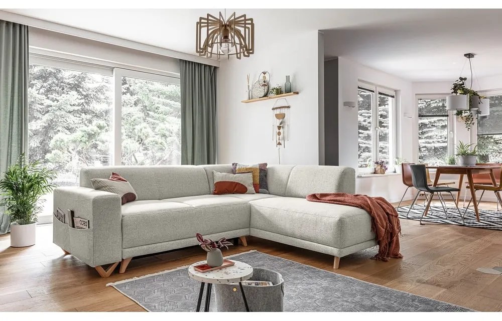 Beżowy rozkładany/ze schowkiem narożnik (prawostronny/w kształcie litery L) Classy Sophie – Miuform