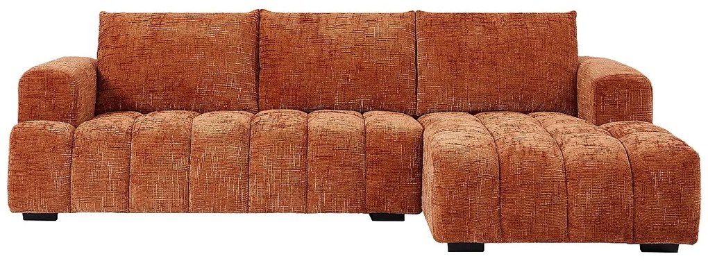 Kanapa narożna prawostronna z teksturowanej tkaniny w kolorze terakoty BENOLA