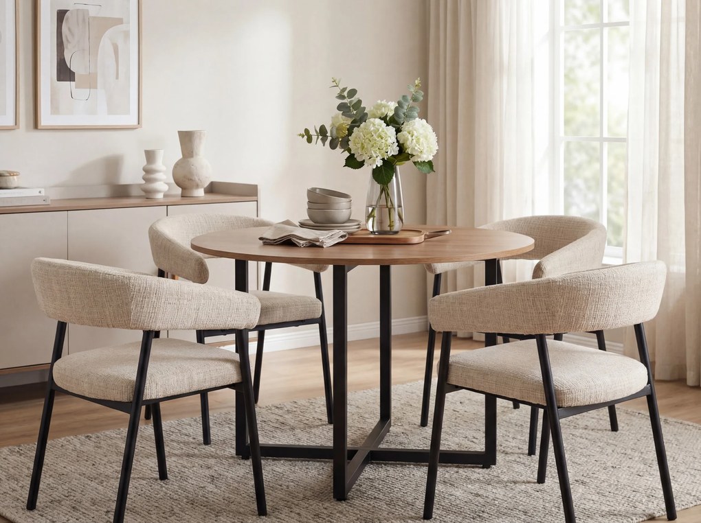 Krzesło do jadalni KATANA z czarnymi nogami, beżowe