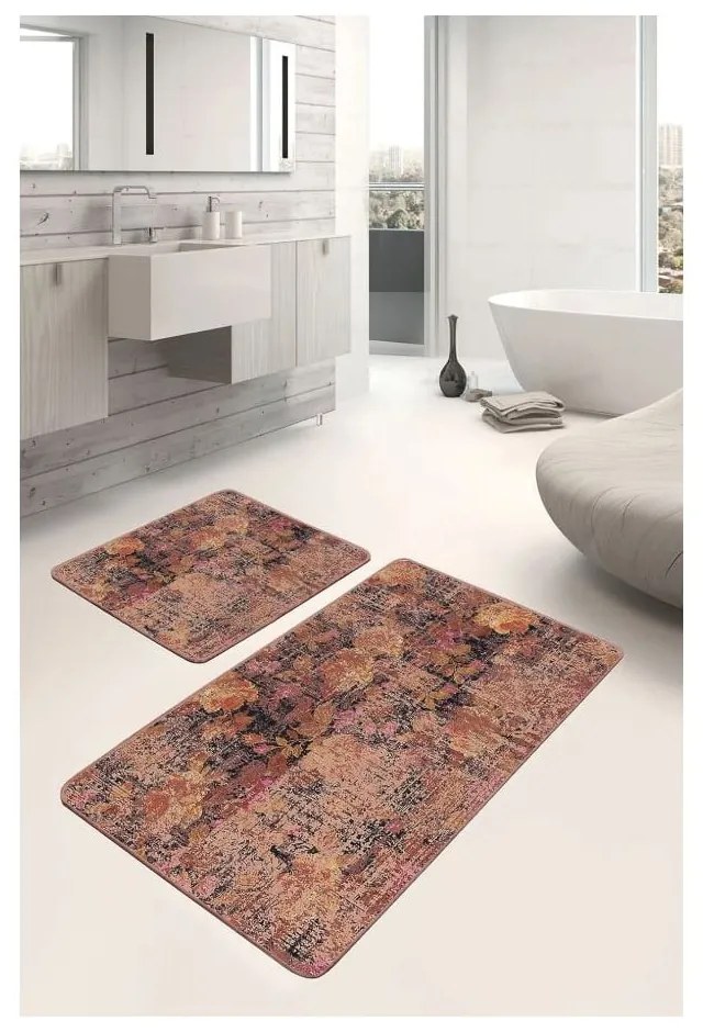 Brązowe aksamitne dywaniki łazienkowe zestaw 2 szt. 60x100 cm – Mila Home